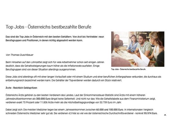 Top Jobs - Österreichs bestbezahlte Berufe